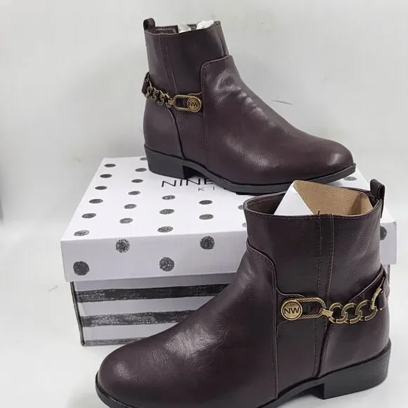 Nine West Amara Bootie Little Girls 2M Brown Almond Toe Block Heel Zip Closure~ - Picture 8 of 15